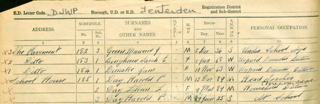 Extract from the 1939 Register for Woodchurch (©The National Archives)